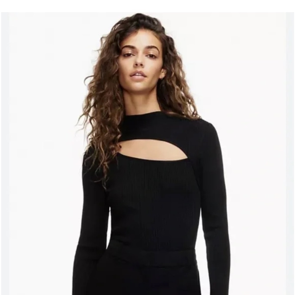 Aritzia Babaton Imprint Mock Neck Sweater — Black S